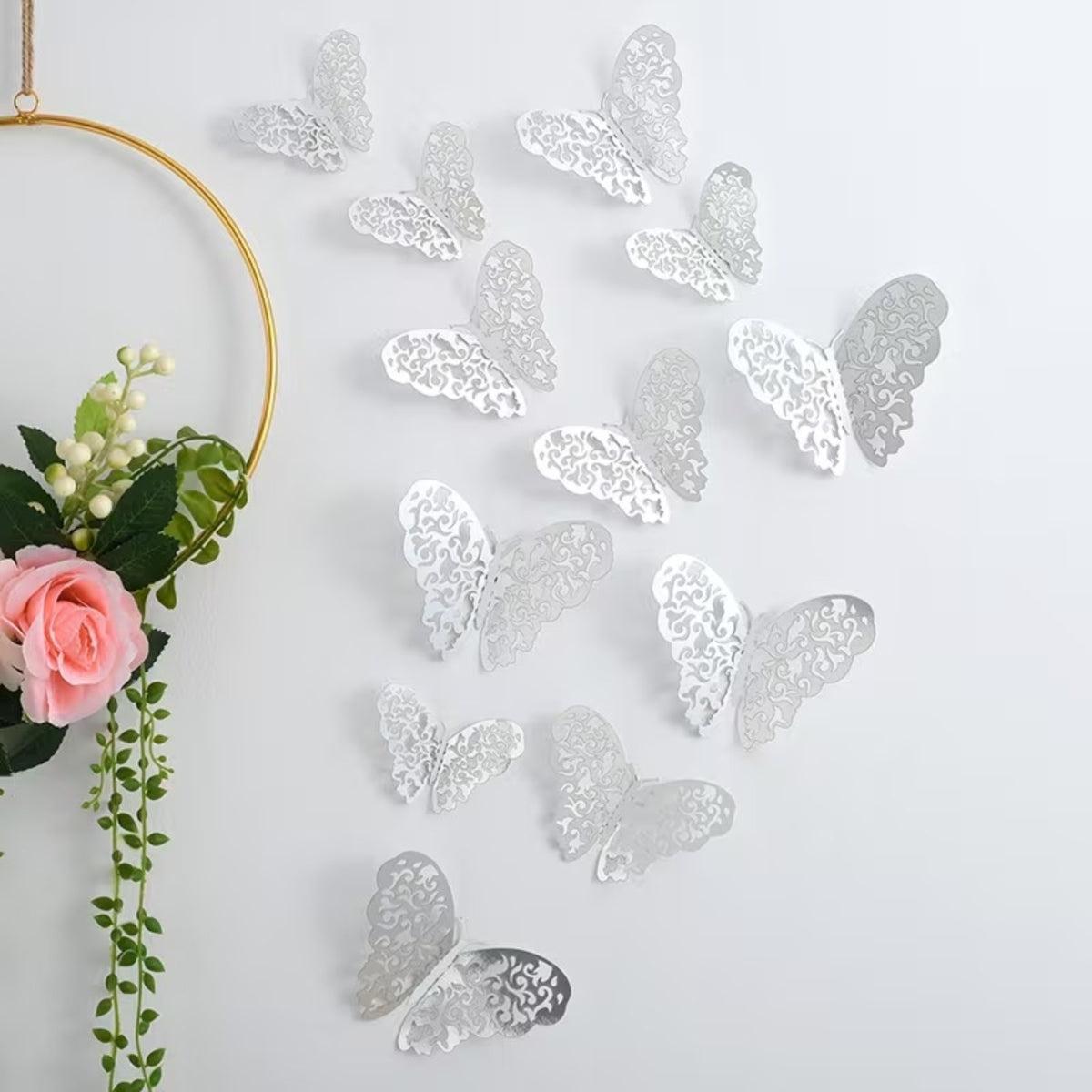 3D Butterfly Stick On Wall Decor With Creative Hollow Texture Decoration