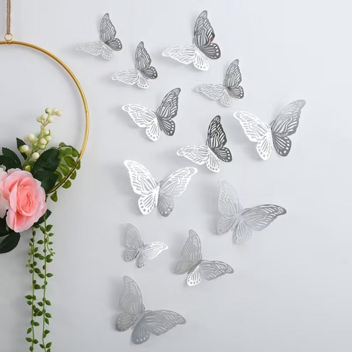 3D Butterfly Stick On Wall Decor With Creative Hollow Texture Decoration