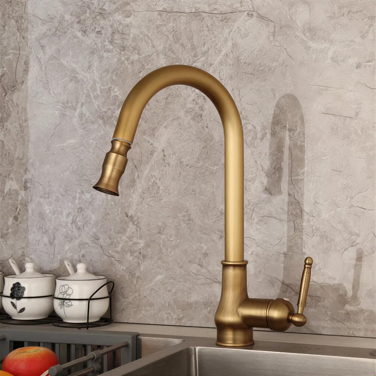 Antique Kitchen Faucet with Pull Out Spray And Swivel Spout