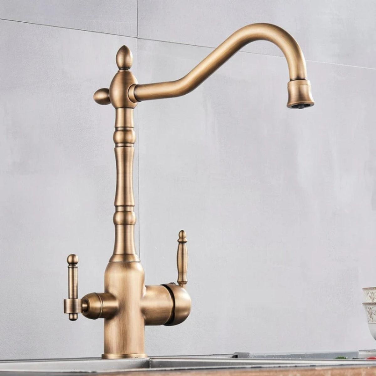 Antique Kitchen Sink Faucet With Dual Handle Spout And Filtered Water