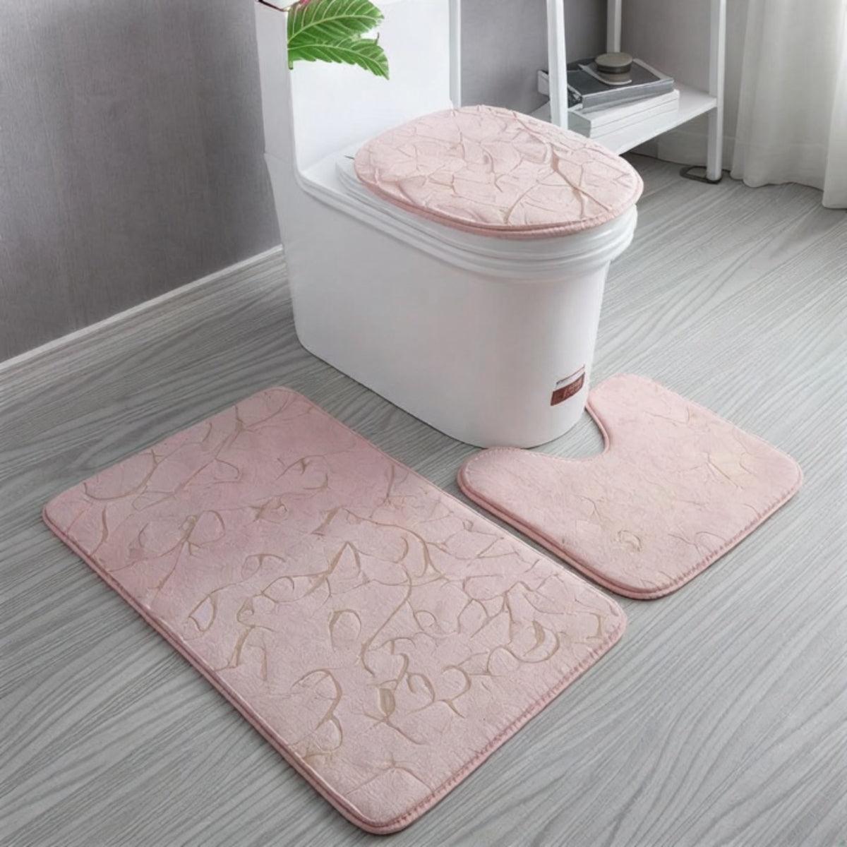 Bathroom Rug Set With Non Slip Toilet Seat Cover
