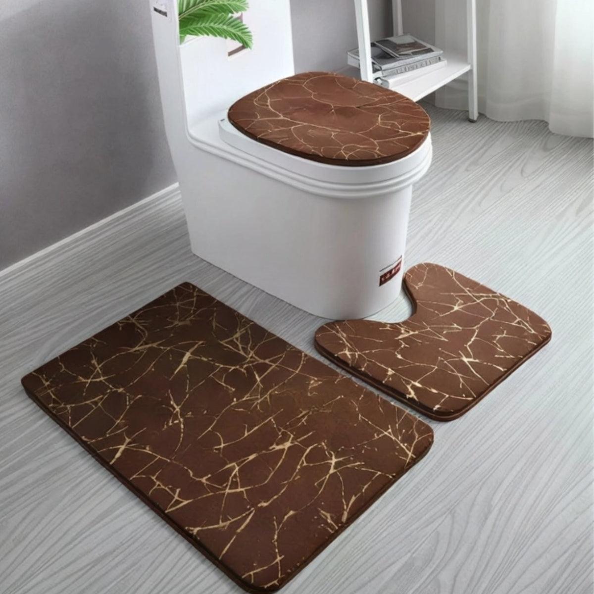 Bathroom Rug Set With Non Slip Toilet Seat Cover
