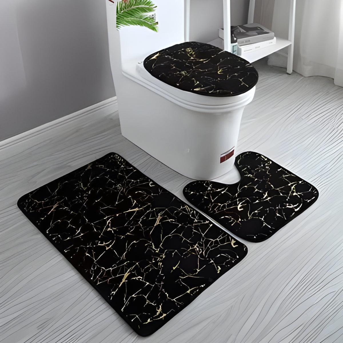 Bathroom Rug Set With Non Slip Toilet Seat Cover