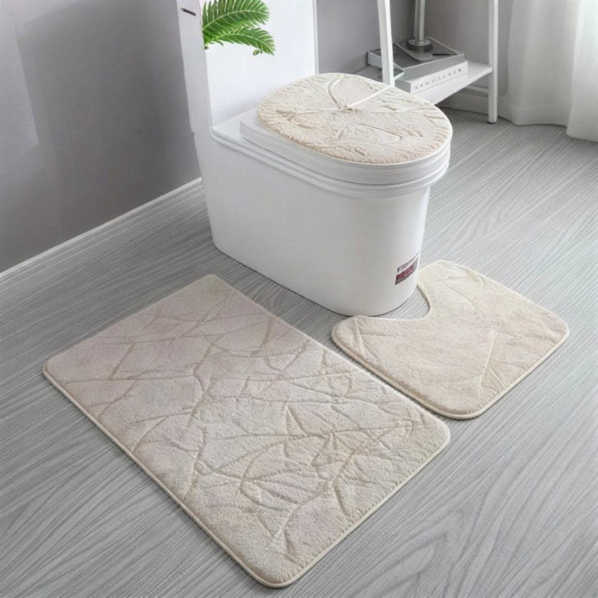 Bathroom Rug Set With Non Slip Toilet Seat Cover