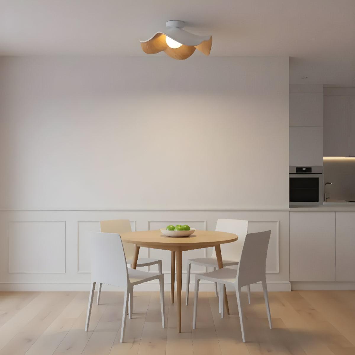Ceiling Light Fixture With Wooden Mid Century Curved Design