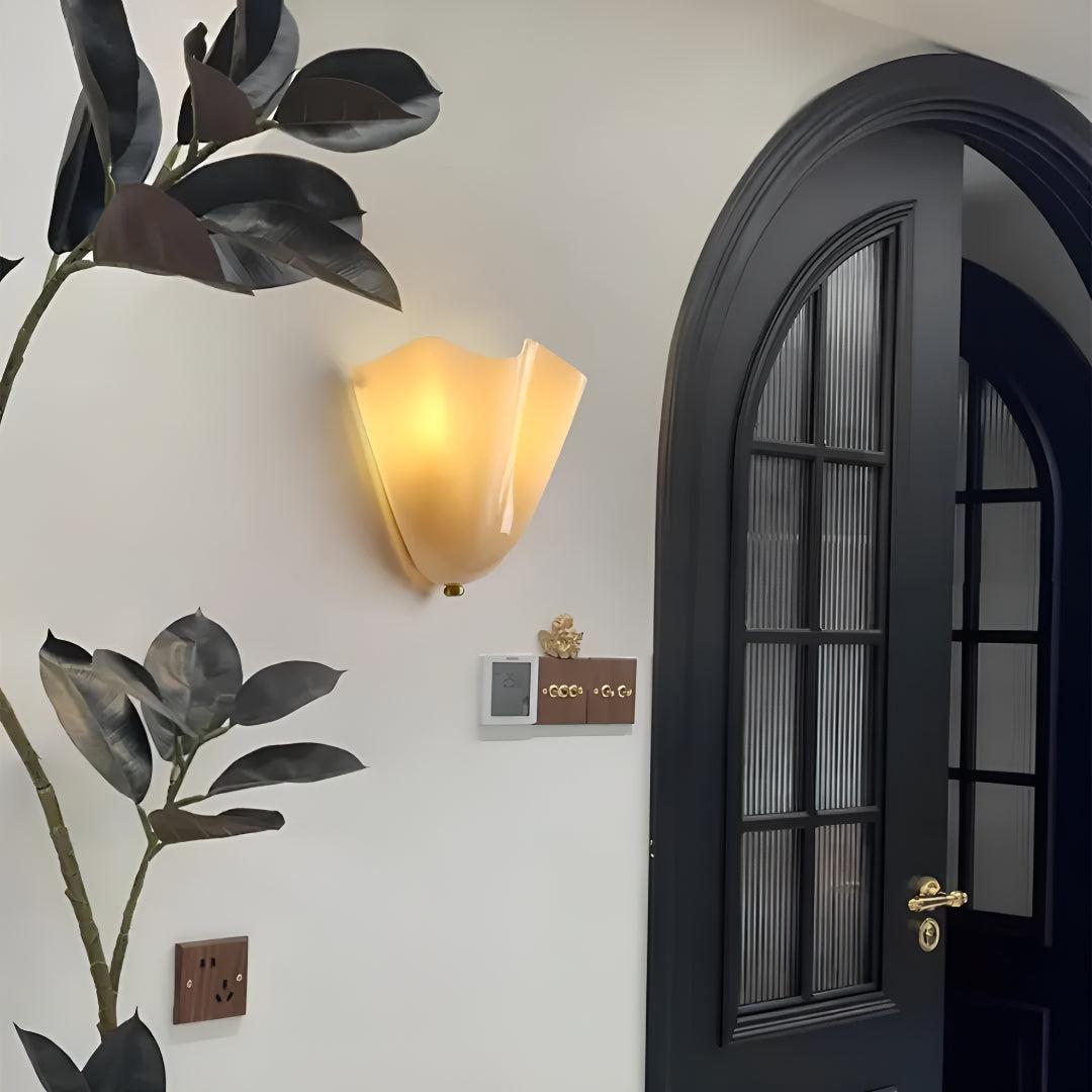 Classic Wall Sconce Light for Living Room with Curved Petal Glass Shade