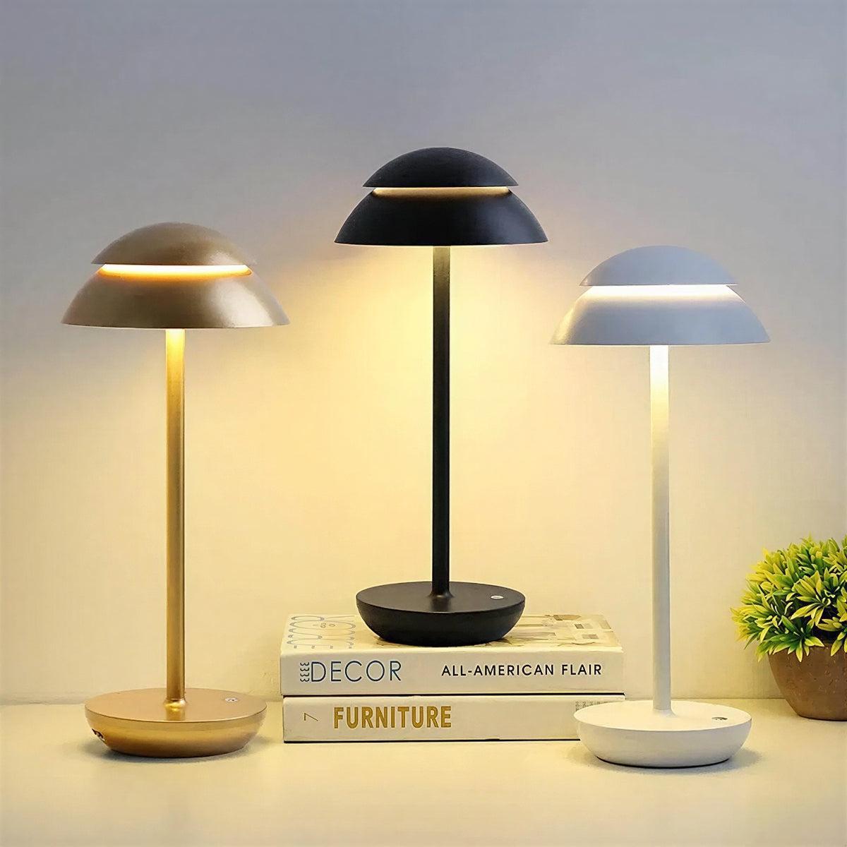 Cordless Rechargeable Mushroom Table Lamp With Touch Dimmer