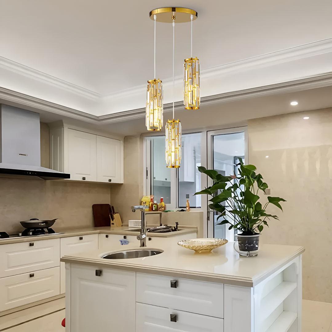 Crystal Glass Pendant Chandelier Light With Cage Design