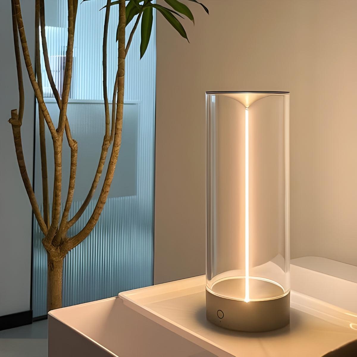 Cylinder Styled Cordless Rechargeable Table Lamp With Touch Dimmer Control