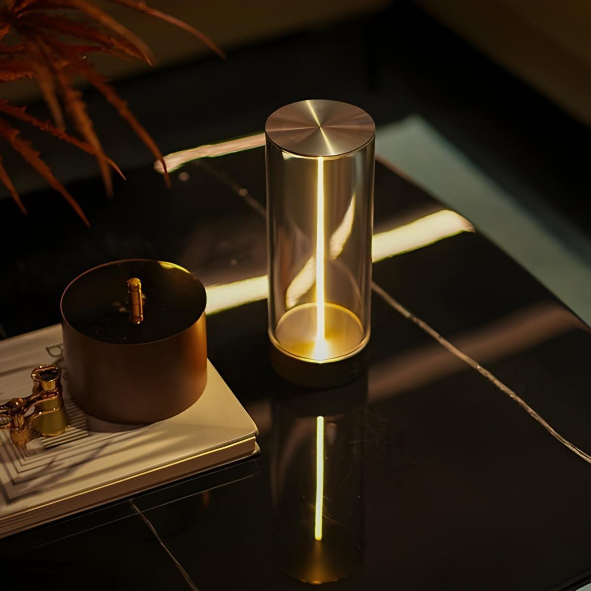 Cylinder Styled Cordless Rechargeable Table Lamp With Touch Dimmer Control