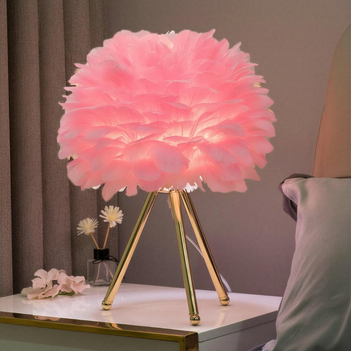 Dimmable Table Light With Feathers