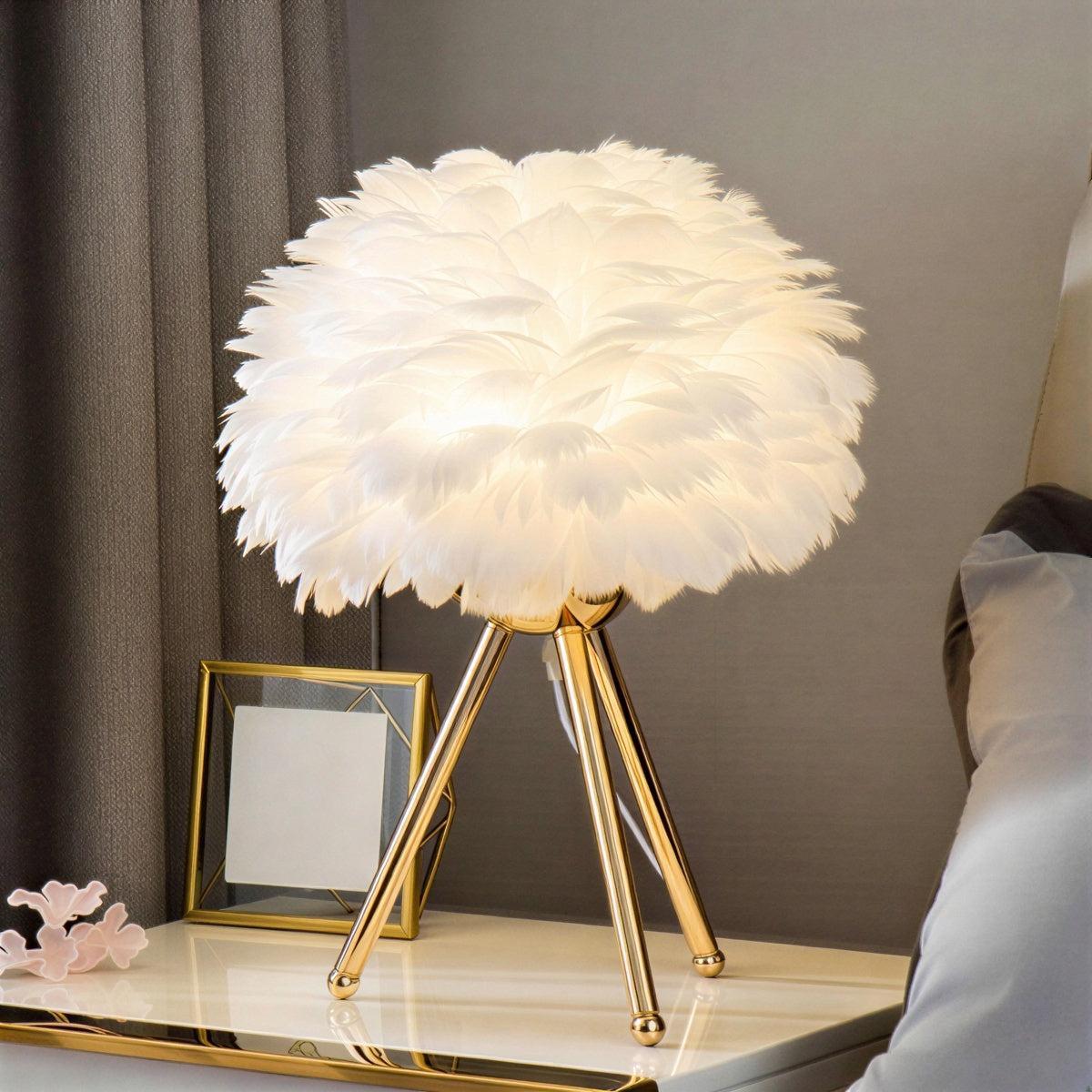 Dimmable Table Light With Feathers