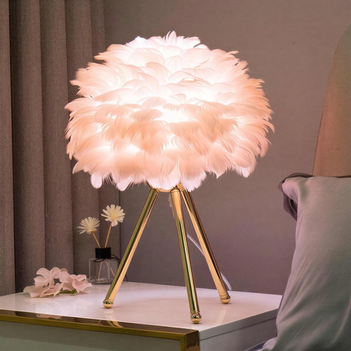 Dimmable Table Light With Feathers