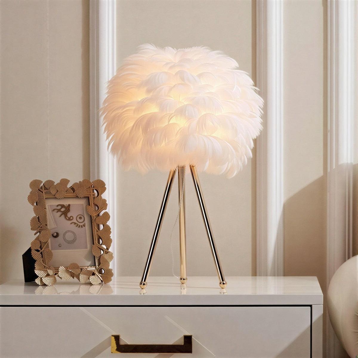 Dimmable Table Light With Feathers