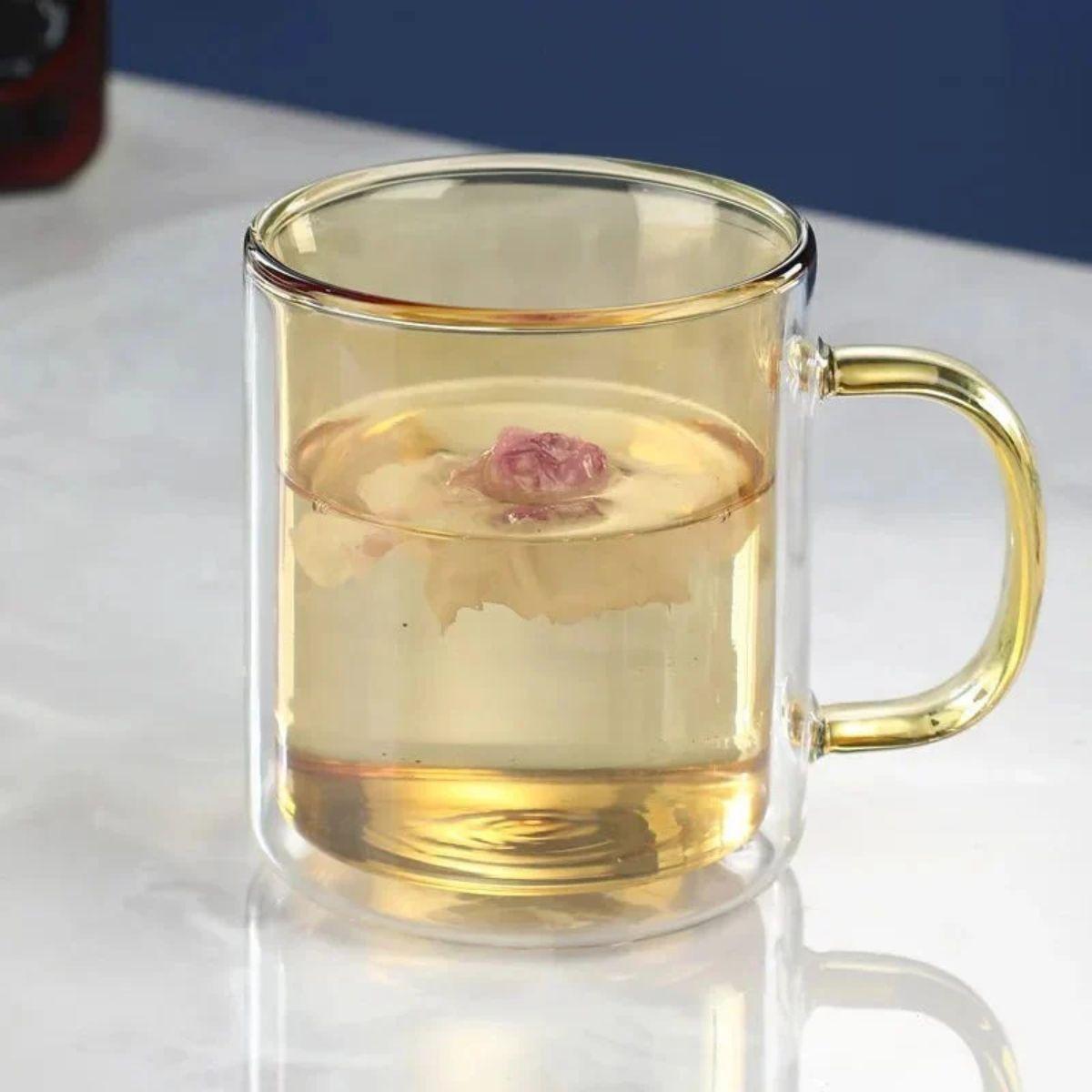 Double Walled Insulated Glass Coffee Mug With Handle