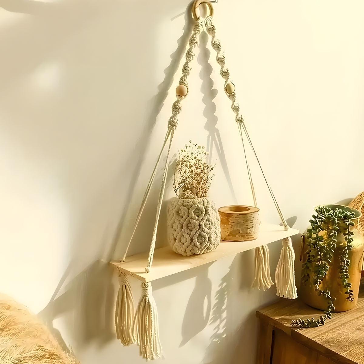 Floating Hanging Wall Shelves With Decorative Boho Design