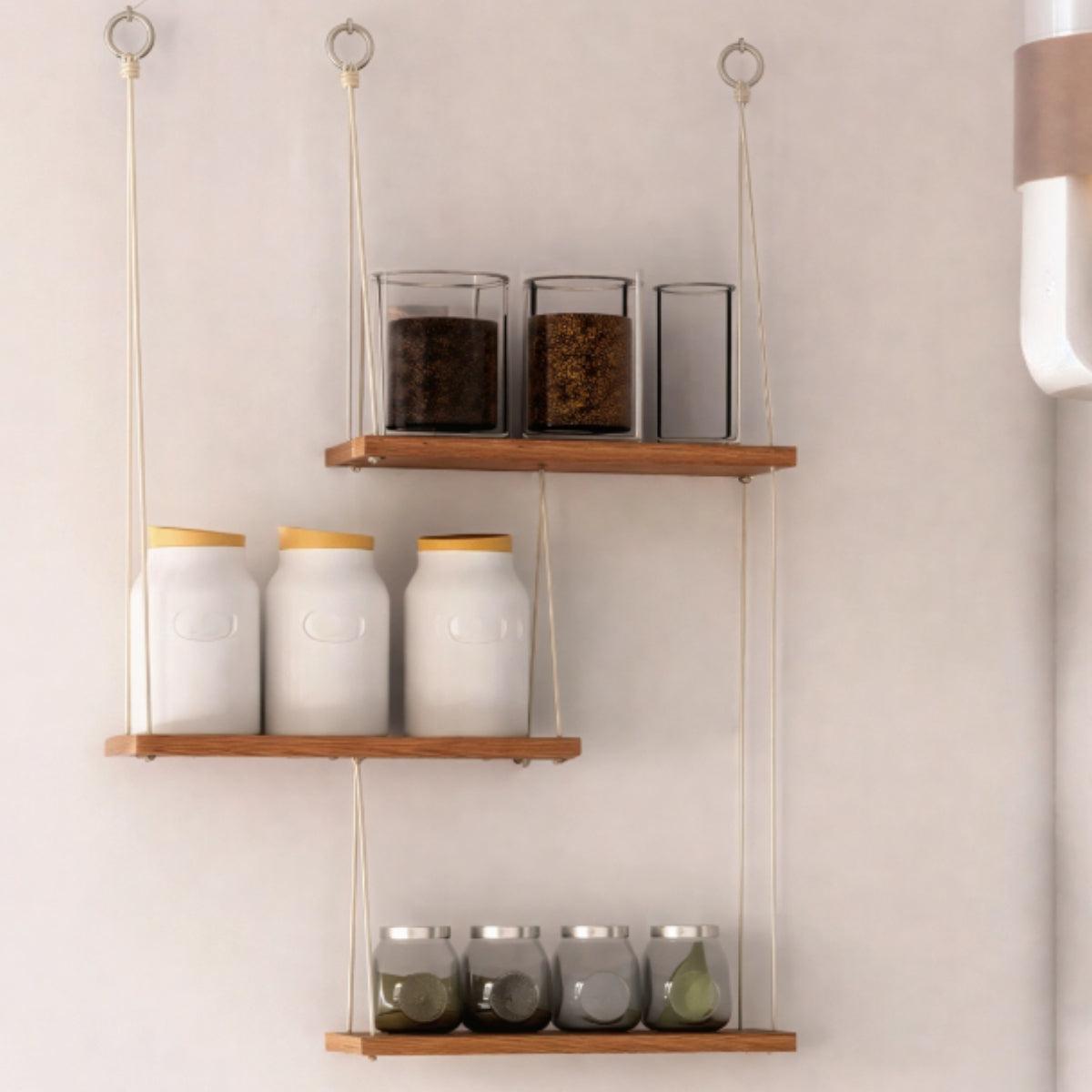 Floating Hanging Wall Shelves With Wood Design