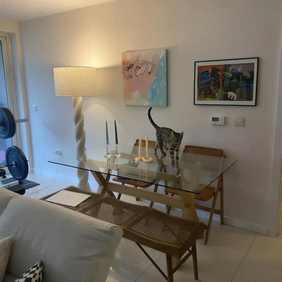 Floor Lamp With Swirl Twist Base and Drum Shade