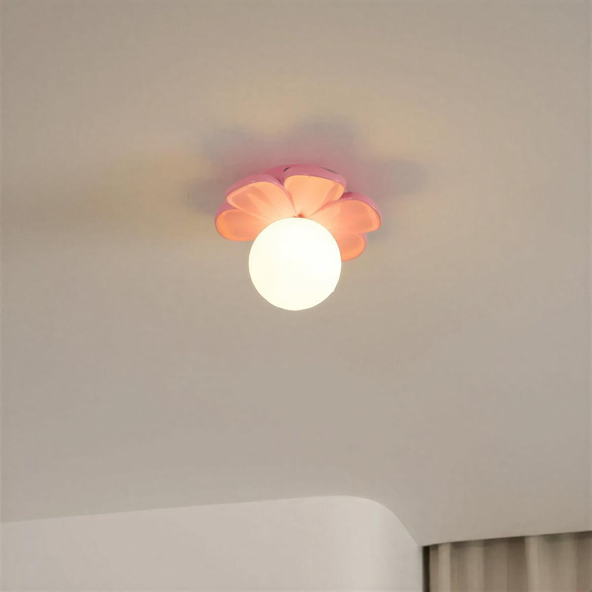 Flush Mount Flower Ceiling Light With Globe Shade