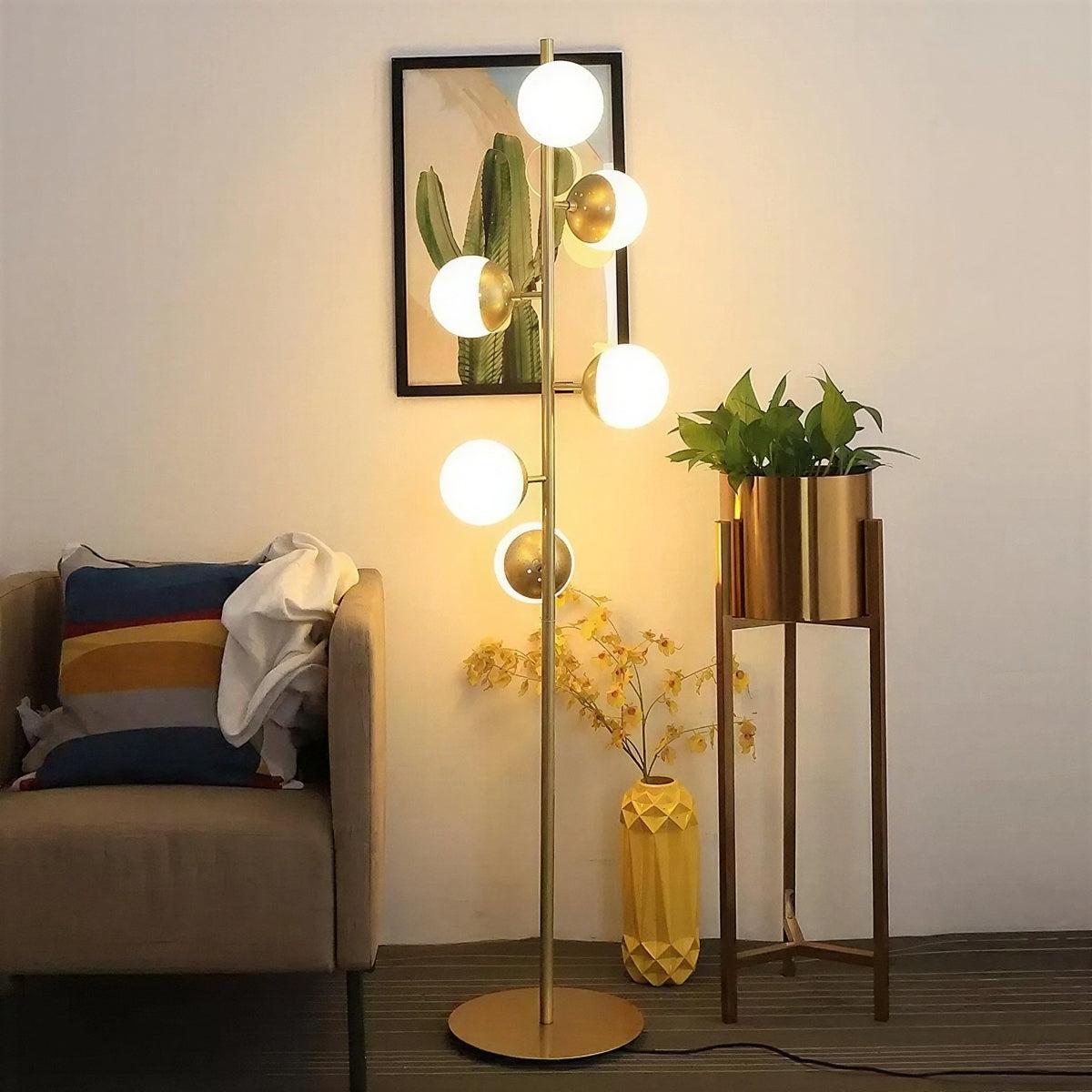 Gold Sputnik Floor Lamp With Glass Globe Shades