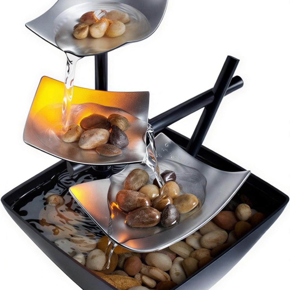 Indoor Tabletop Water Fountain With Cascading Multi-Tier Leaves