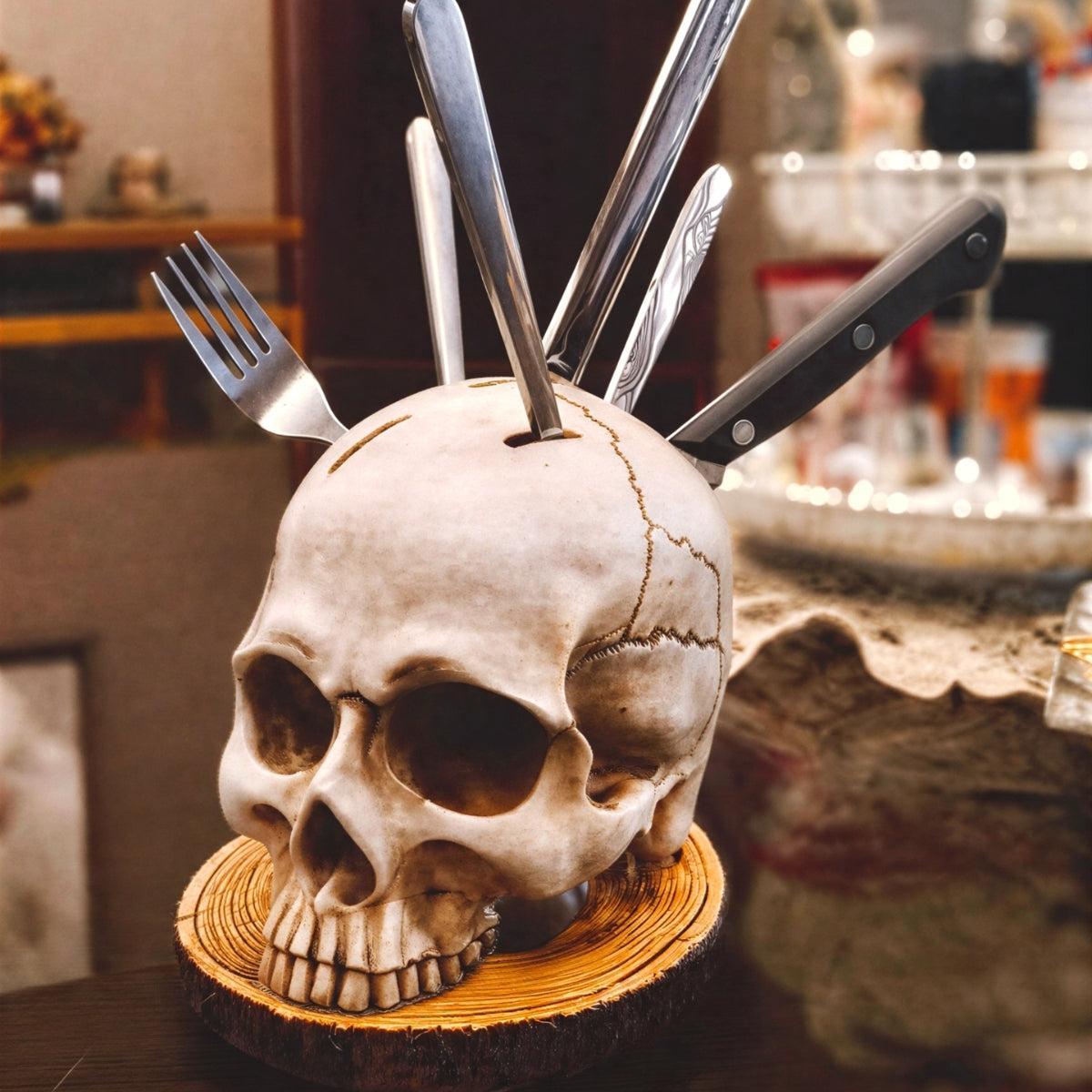 Knife Holder With Halloween Gothic Skull Design