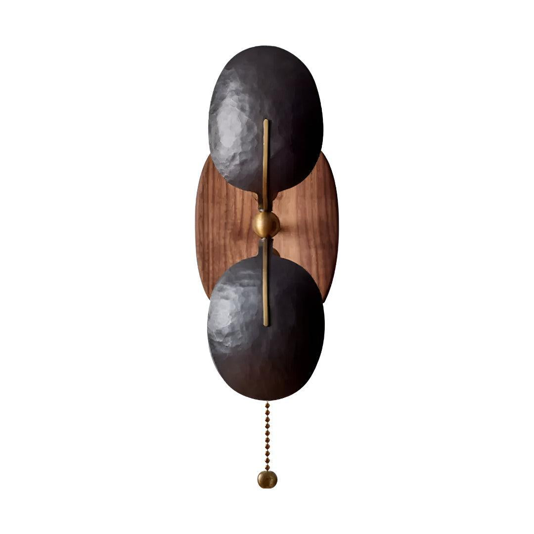 Metal and Walnut Wall Sconce Lighting With Pull Chain Switch