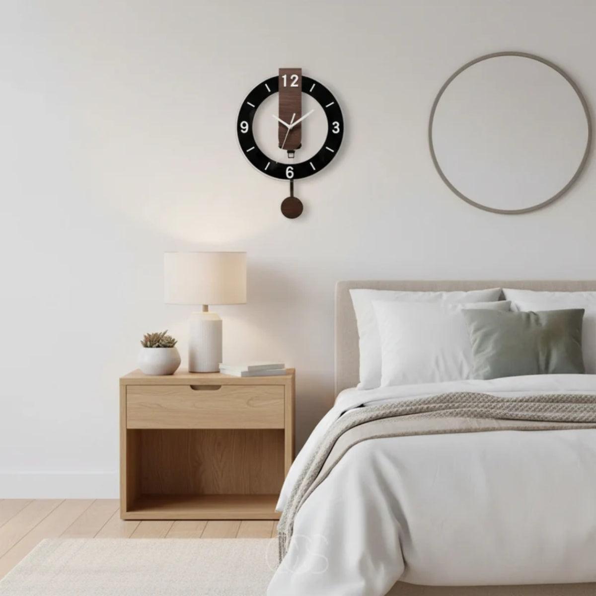 Mid Century Silent Pendulum Wall Clock For Living Room With Silent Movement