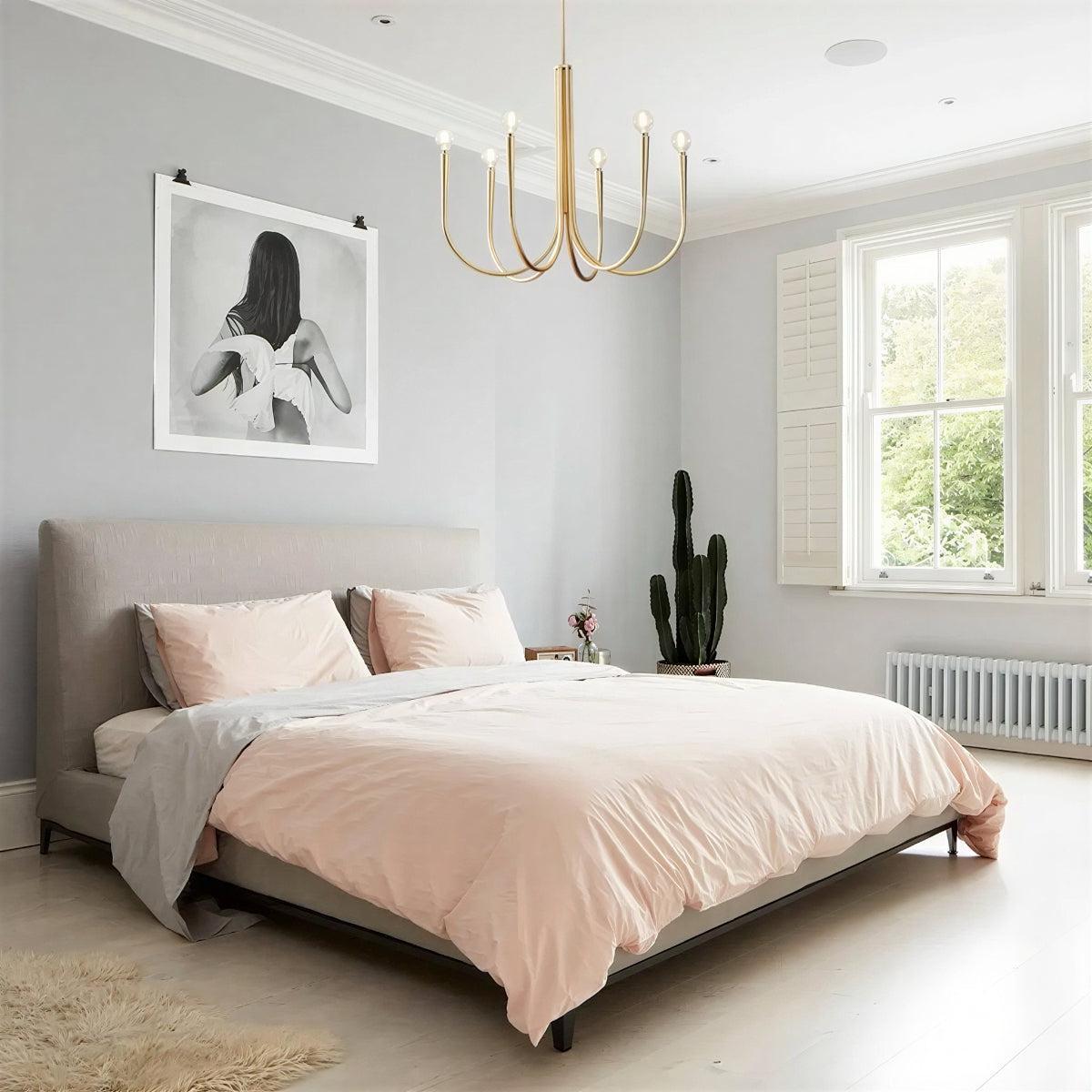 Modern Chandelier Light With Sculpted Curved Swoop Arm Design