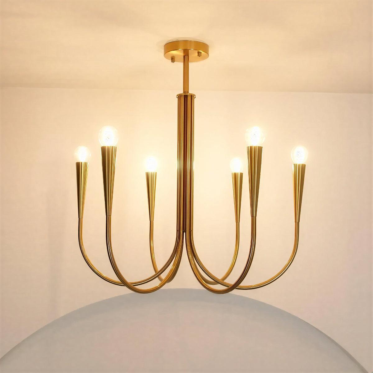 Modern Chandelier Light With Sculpted Curved Swoop Arm Design