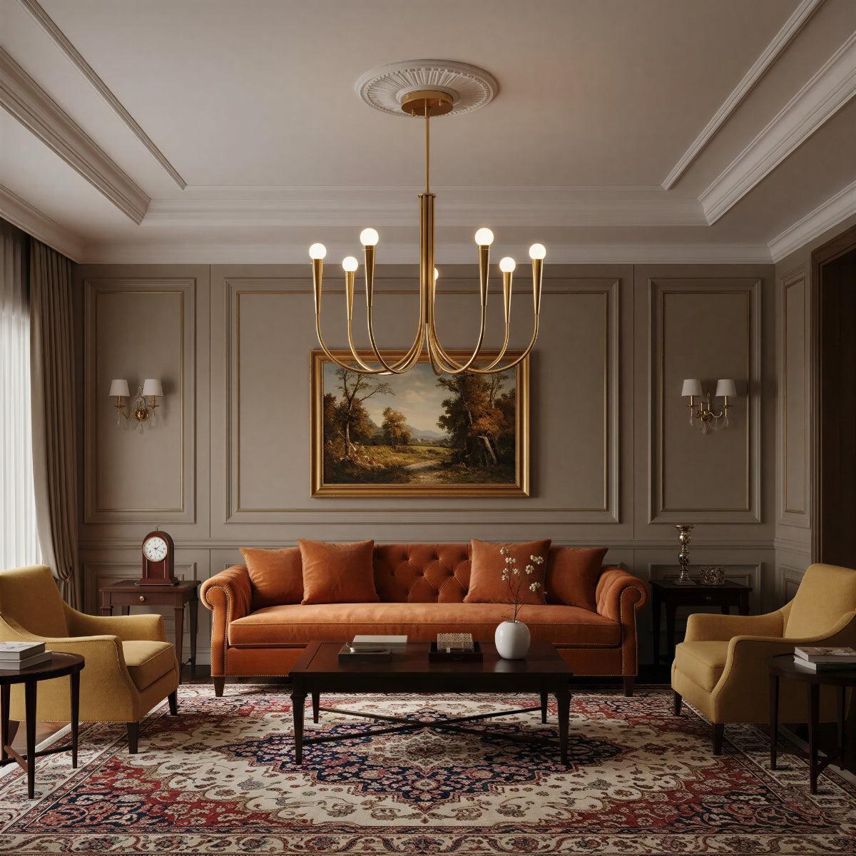 Modern Chandelier Light With Sculpted Curved Swoop Arm Design