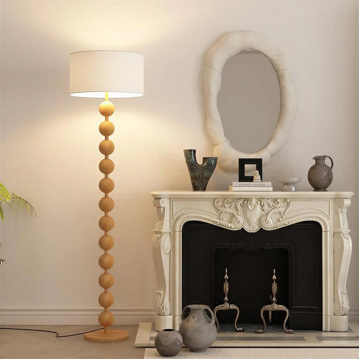 Modern Floor Lamp with Sculpted Wood Sphere Stand