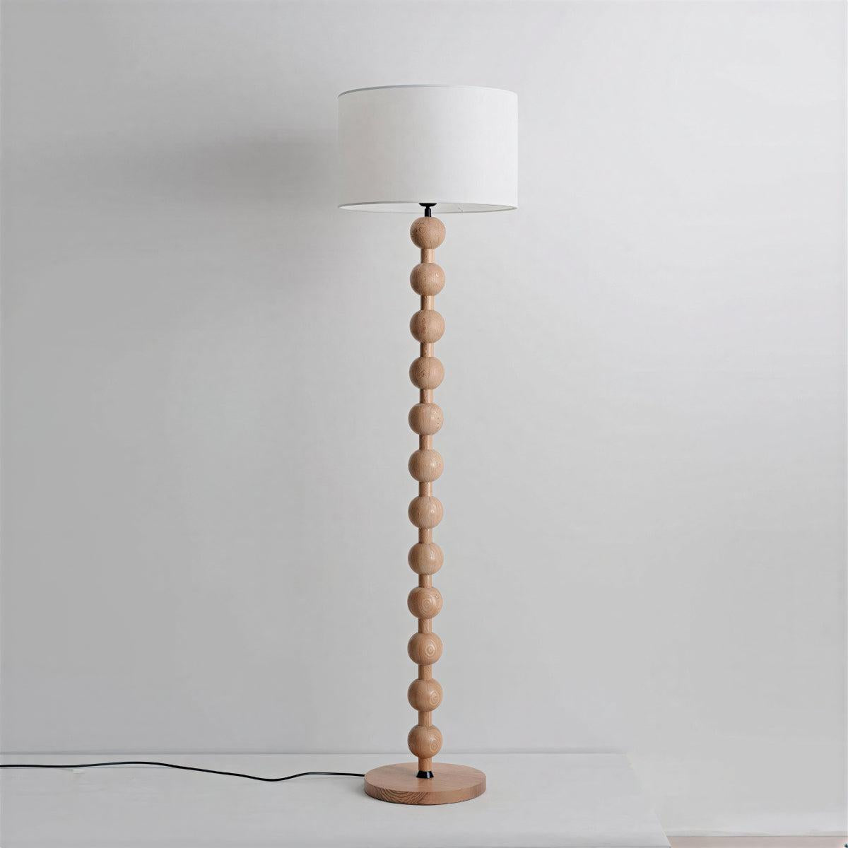 Modern Floor Lamp with Sculpted Wood Sphere Stand