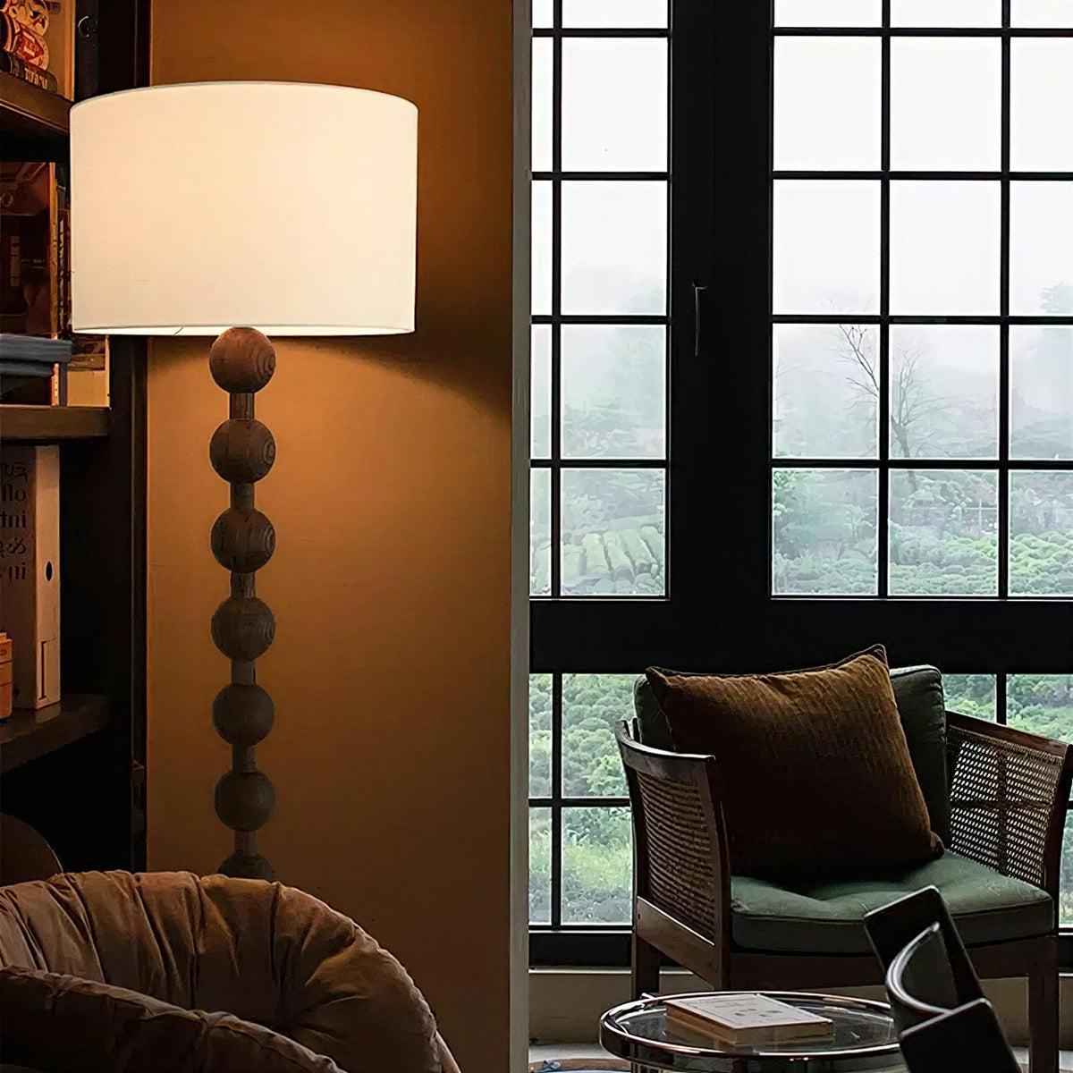 Modern Floor Lamp with Sculpted Wood Sphere Stand