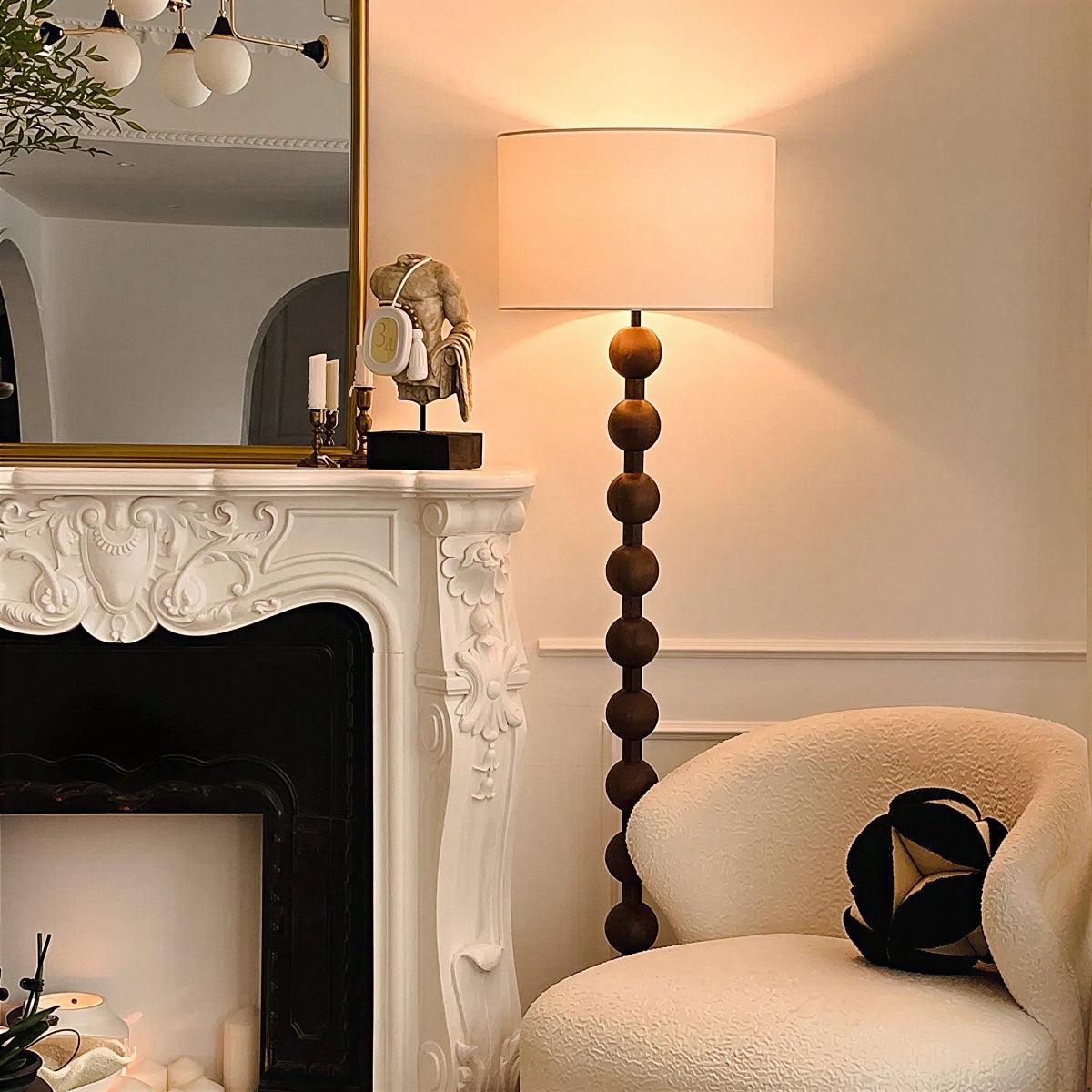 Modern Floor Lamp with Sculpted Wood Sphere Stand