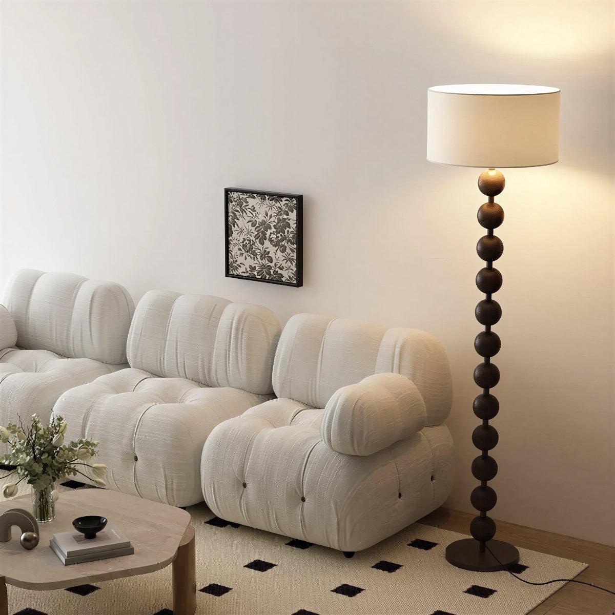 Modern Floor Lamp with Sculpted Wood Sphere Stand