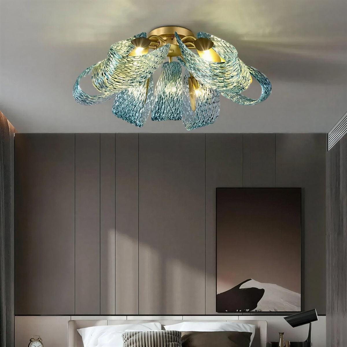 Modern Flush Mount Ceiling Light With Sculptural Glass Design