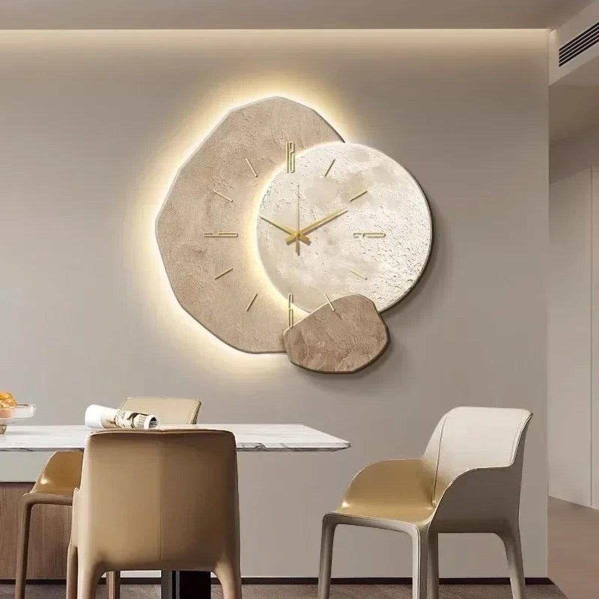 Modern Silent Wall Clock With Light And Aesthetic Stone Design