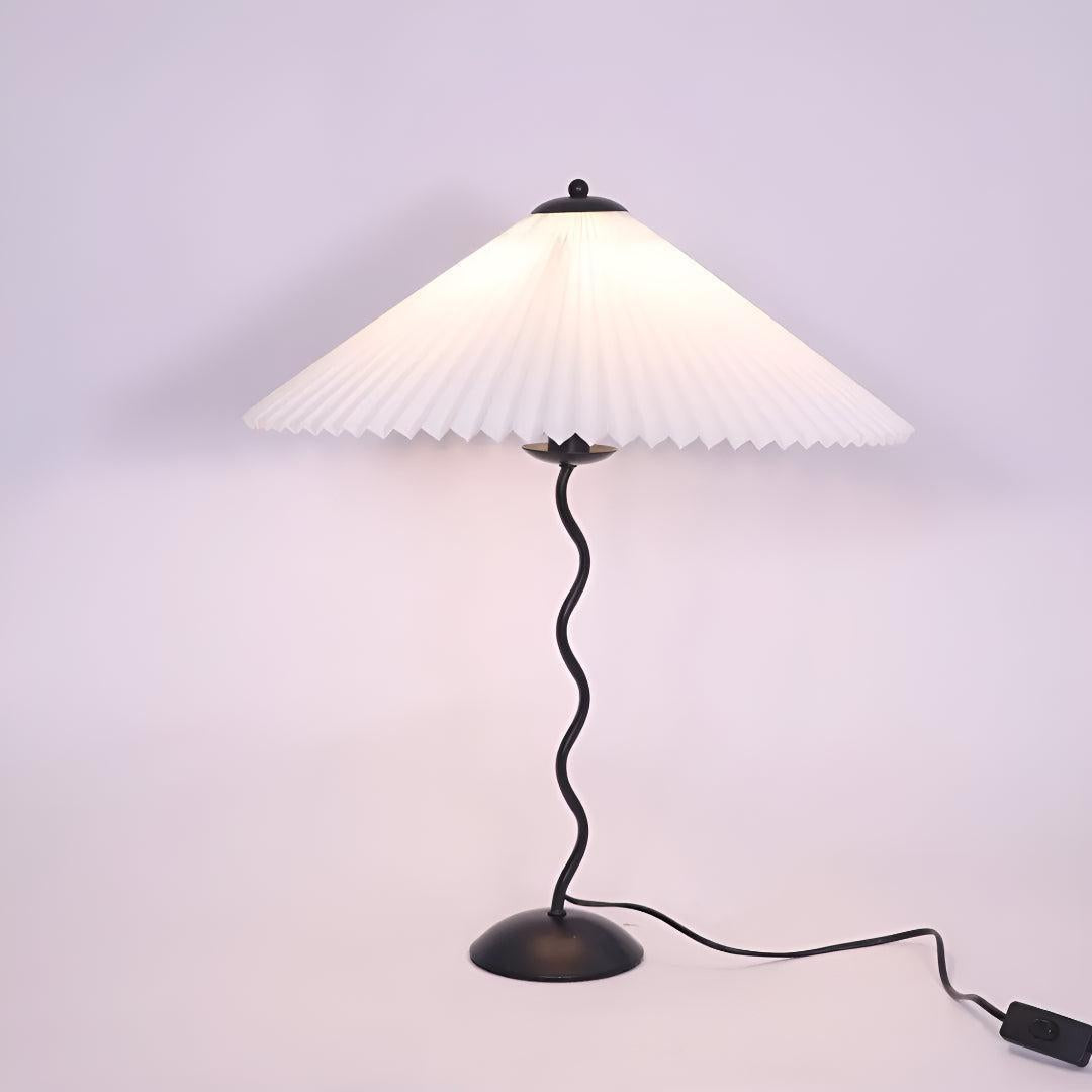 Modern Squiggle Wavy Table Lamp With Pleated Lampshade