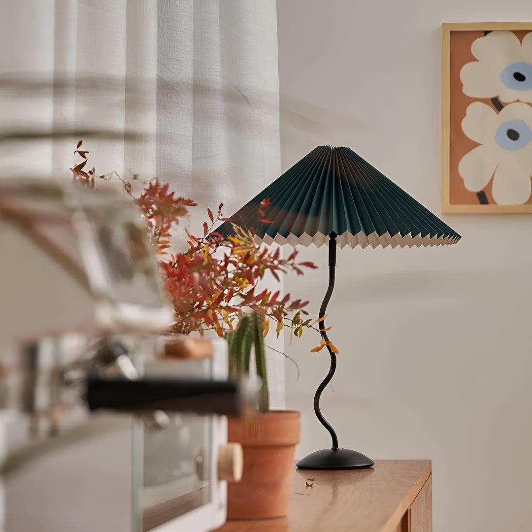 Modern Squiggle Wavy Table Lamp With Pleated Lampshade