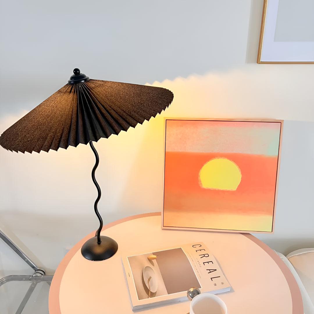 Modern Squiggle Wavy Table Lamp With Pleated Lampshade
