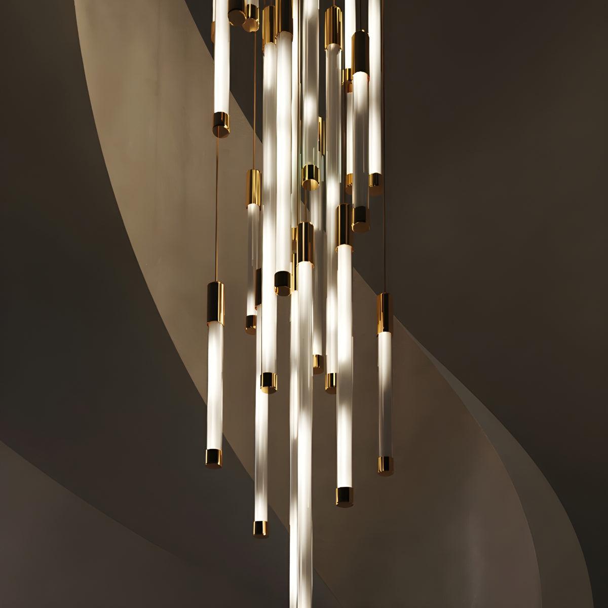 Modern Staircase Hanging Chandelier Light With Dimmable Vertical Tube Design