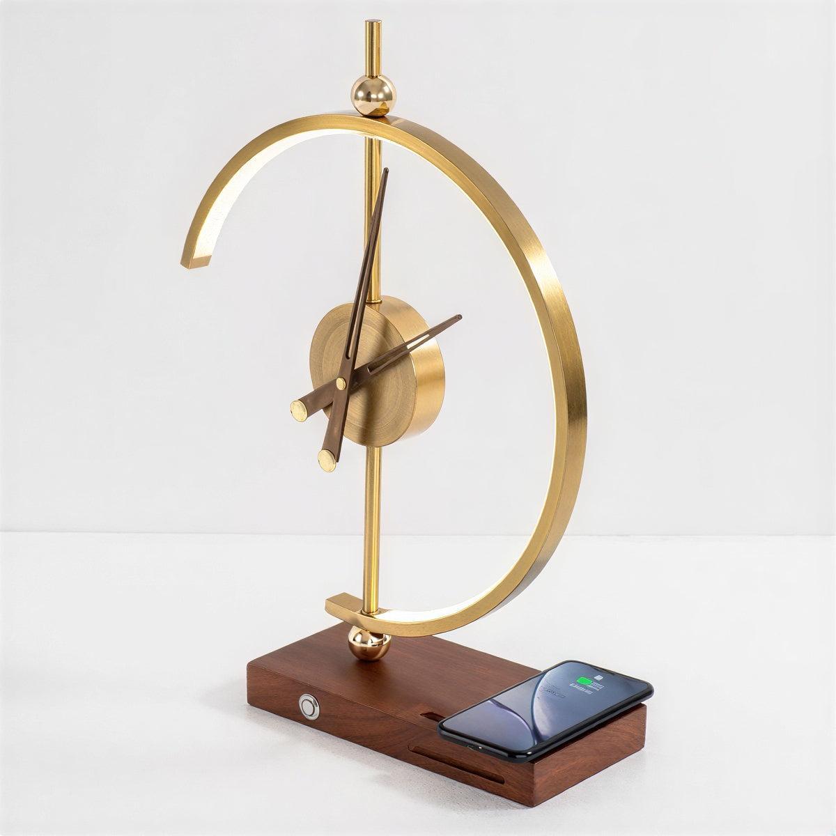 Modern Table Lamp With Clock and Wireless Phone Charging Station