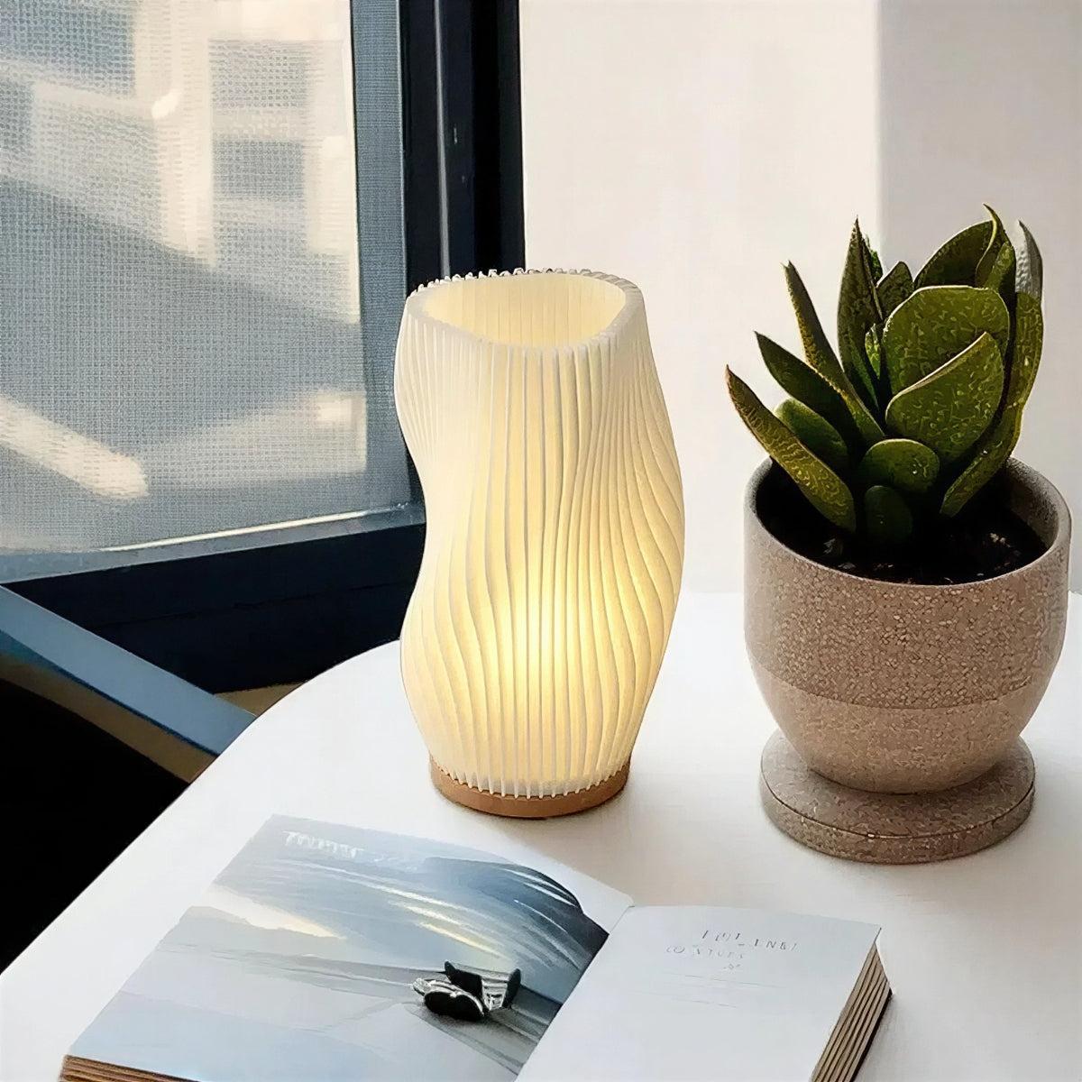Modern Table Lamp With Curved Wave Styled Shade