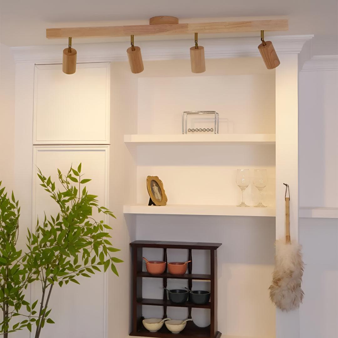Modern Wood Track Lighting Fixture With Adjustable Heads