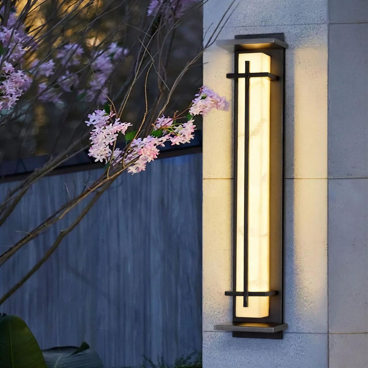 Outdoor Alabaster Wall Light With Vertical Cage Design