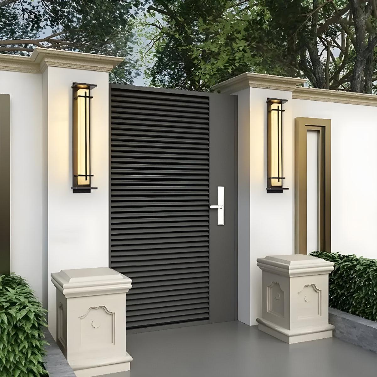 Outdoor Alabaster Wall Light With Vertical Cage Design