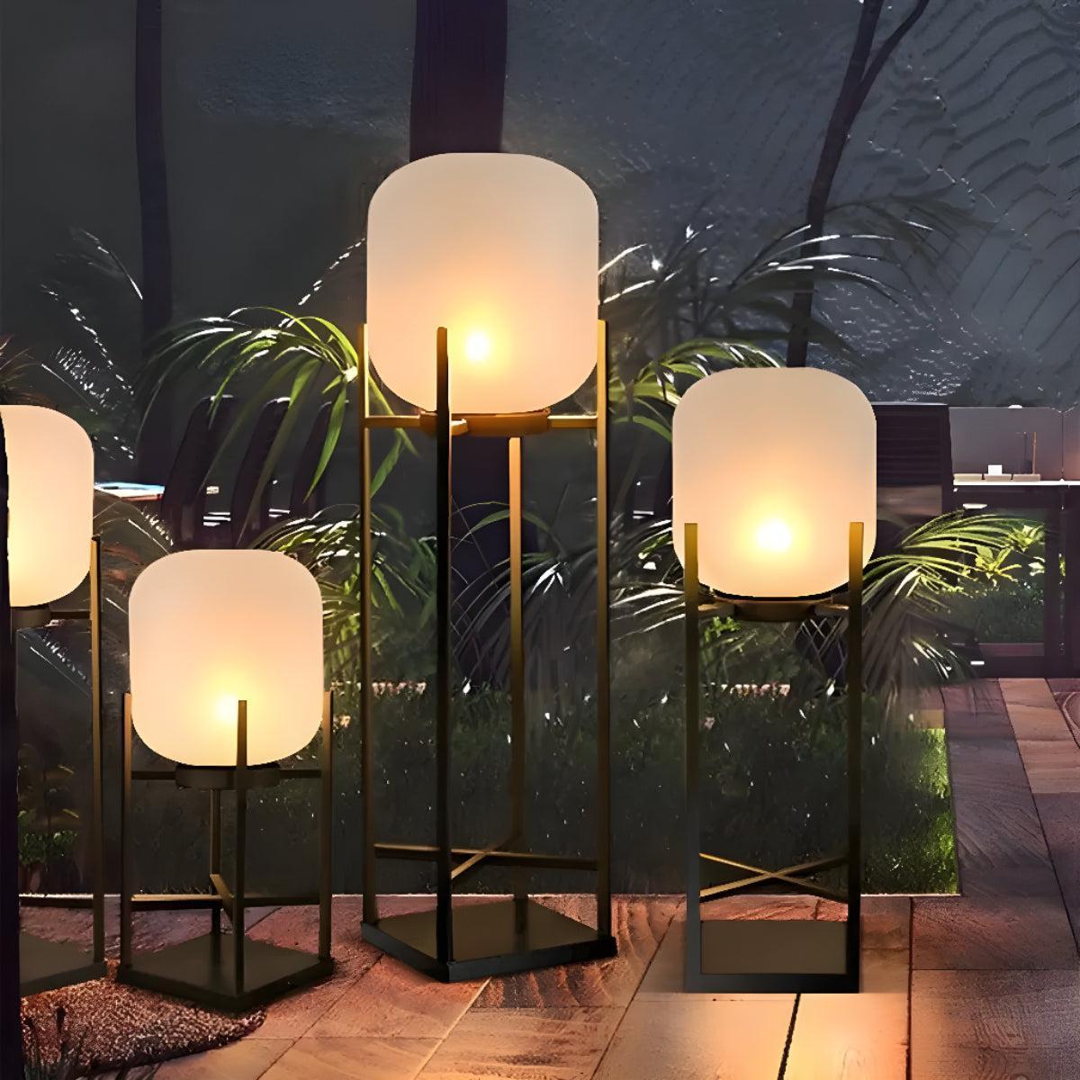 Outdoor Floor Lamp With Lantern Design