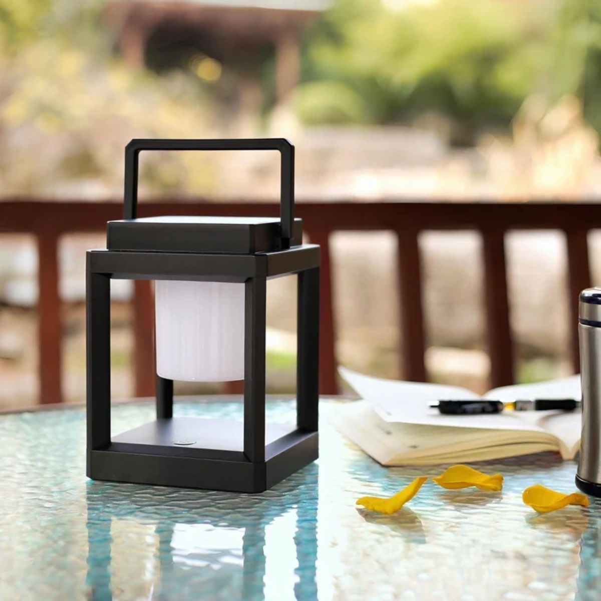 Outdoor Portable Rechargeable Solar Lantern With Cube Frame Shape