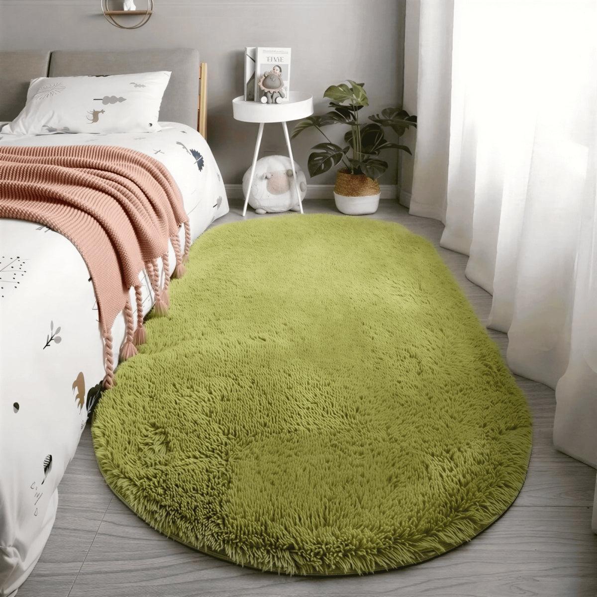 Oval Shaped Plush Carpet Rug With Non-Slip Backing